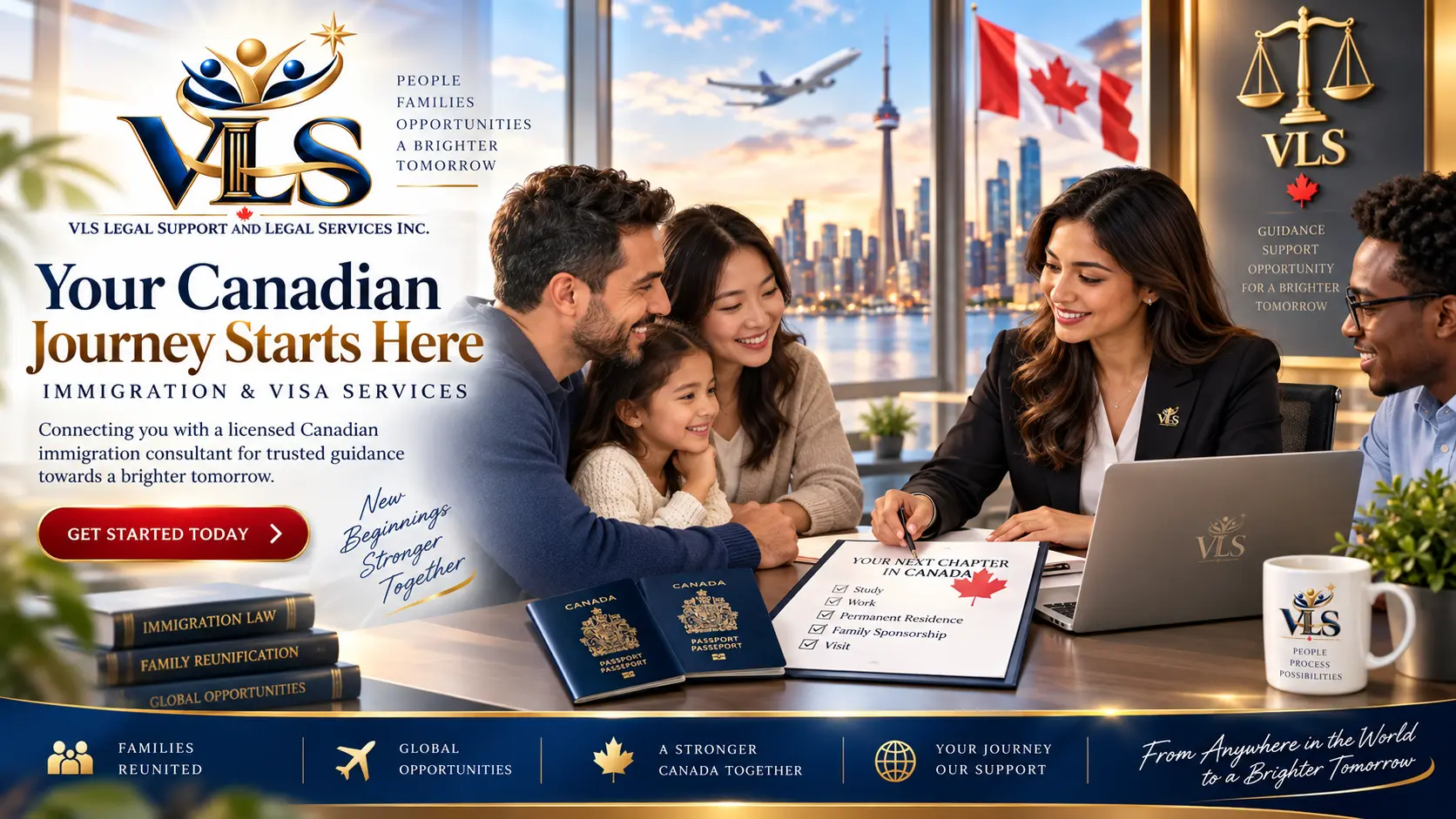 Famille rencontrant une professionnelle canadienne de l’immigration