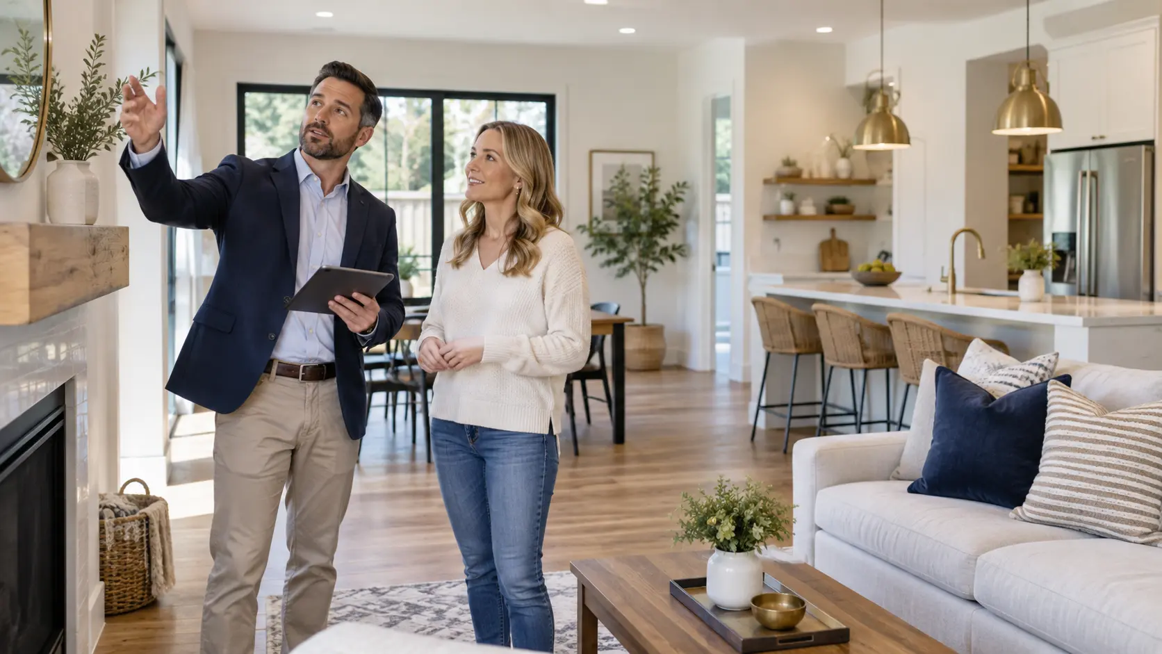 Property professional walking through a well-maintained residential property